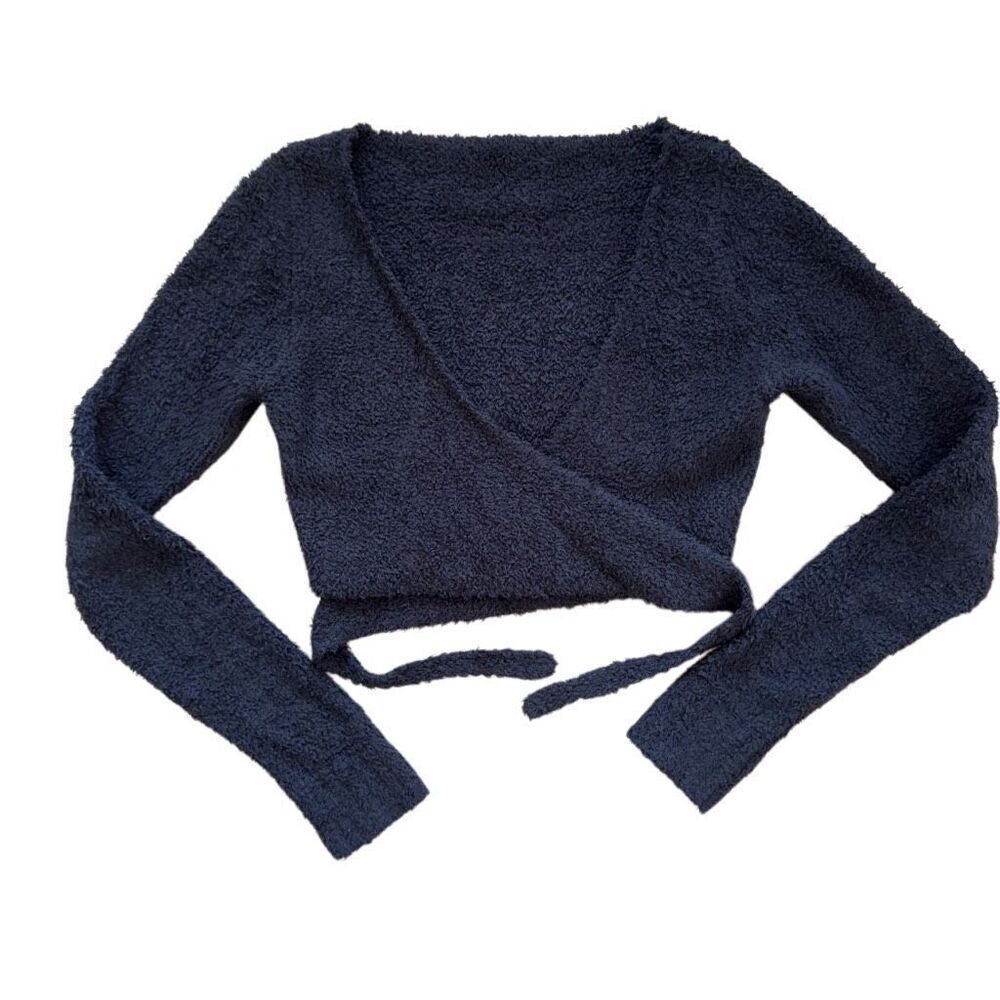 Skims onyx cozy knit wrap top fuzzy cardigan sz s/m
